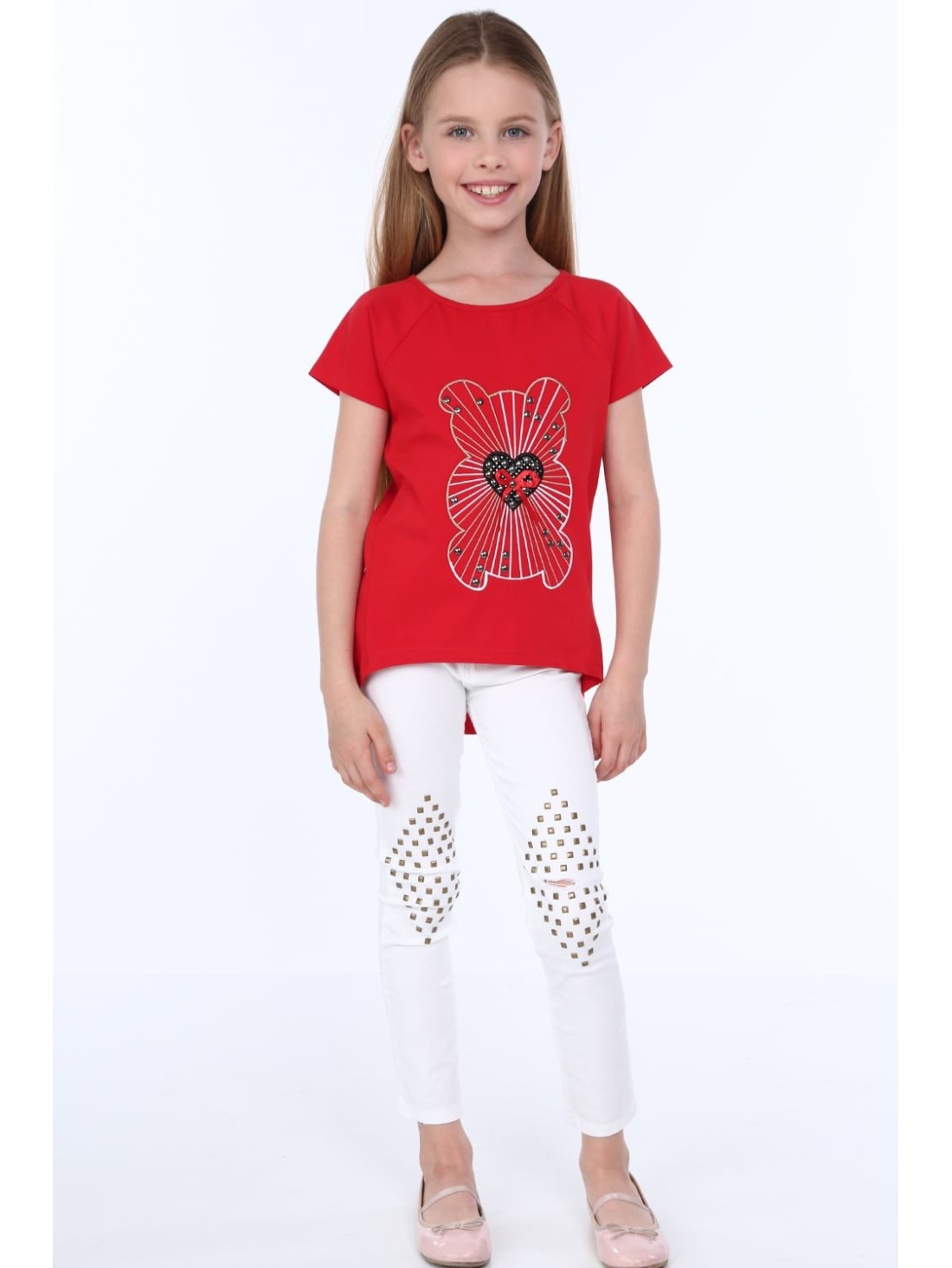 Mädchen-T-Shirt mit rotem Teddybär NDZ8309 – Online-Shop – Boutique